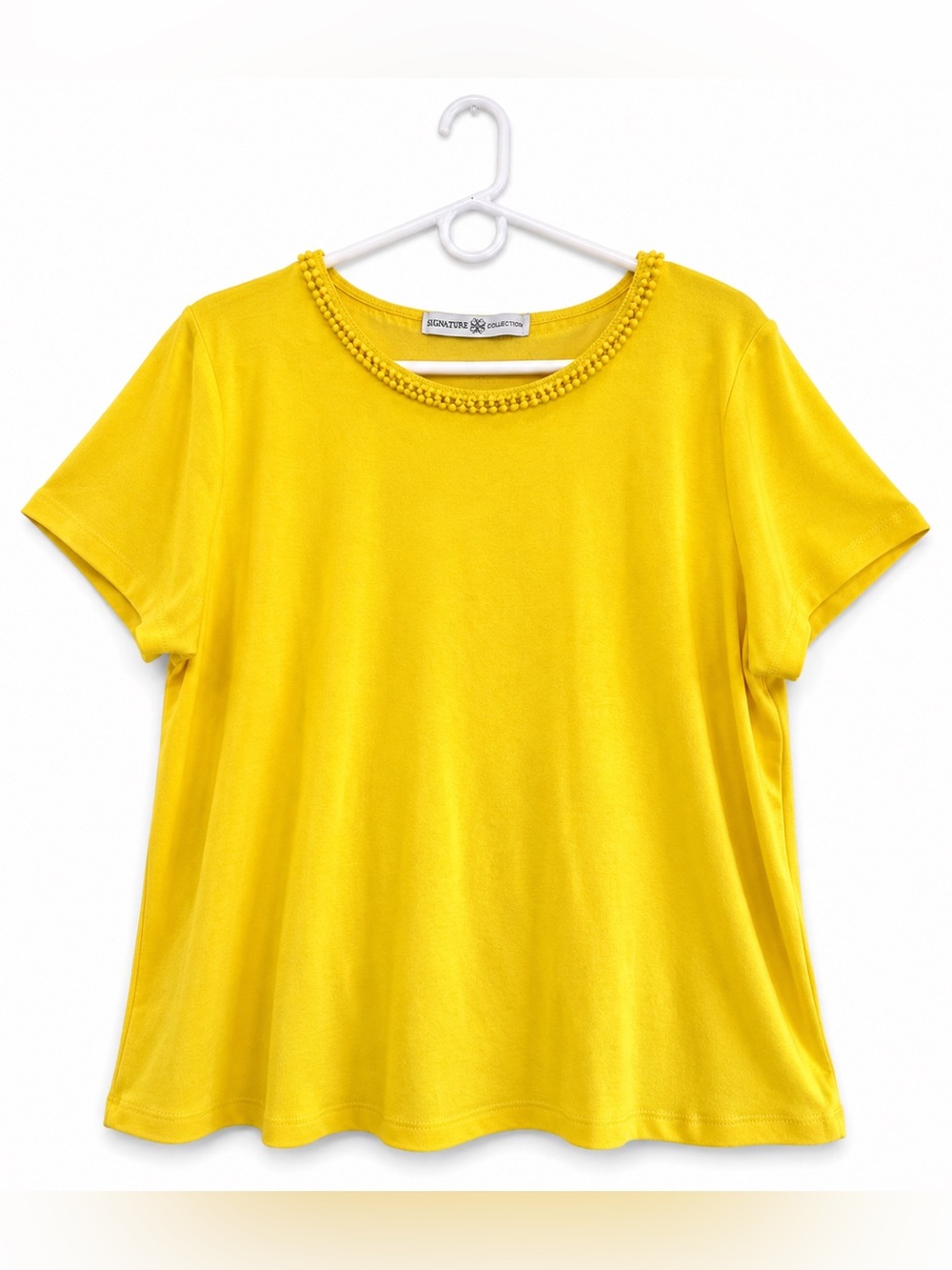 Signature Collection Yellow Cotton Pom Trim Top 1X (18W/20W)